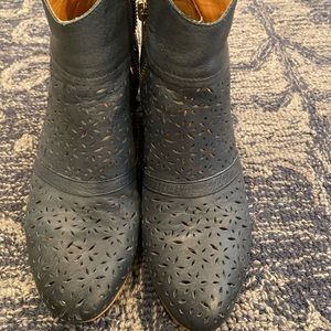 Anthropologie Silent D Blue Leather Booties Sz 37